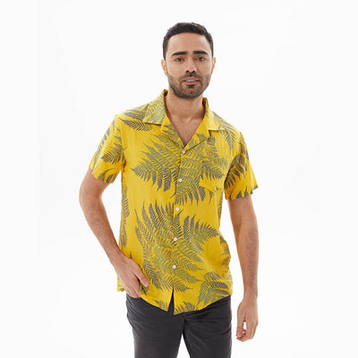 Men’s Short Sleeve Shirt – Relaxed Fit – Lightweight Breathable Cotton Blend – Leaf Print
