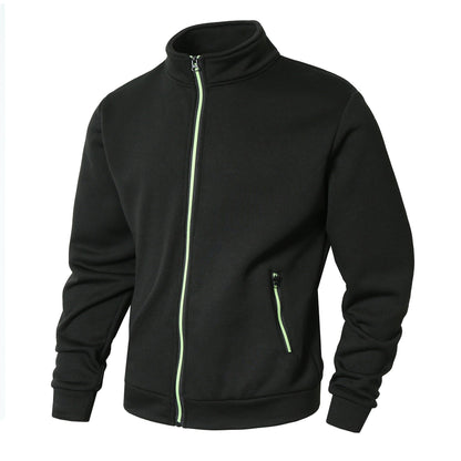 Men’s Zip-Up Jacket – Fleece Lined Knit – Stand Collar – Zipper Pockets – Regular Fit