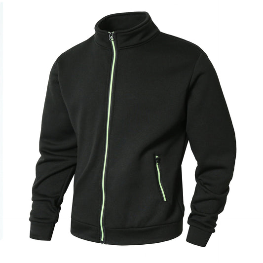 Men’s Zip-Up Jacket – Fleece Lined Knit – Stand Collar – Zipper Pockets – Regular Fit