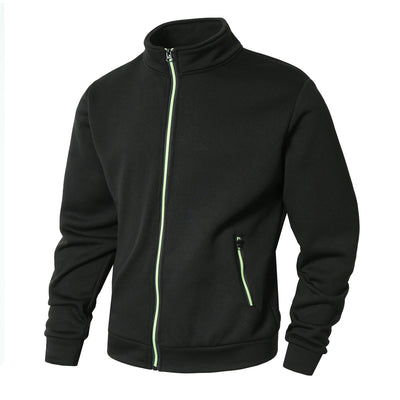 Men’s Zip-Up Jacket – Fleece Lined Knit – Stand Collar – Zipper Pockets – Regular Fit