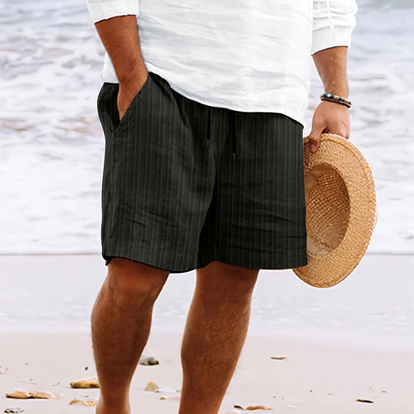 Men’s Shorts – Cotton Linen Blend – Relaxed Fit – Drawstring Waist – Multi Pocket