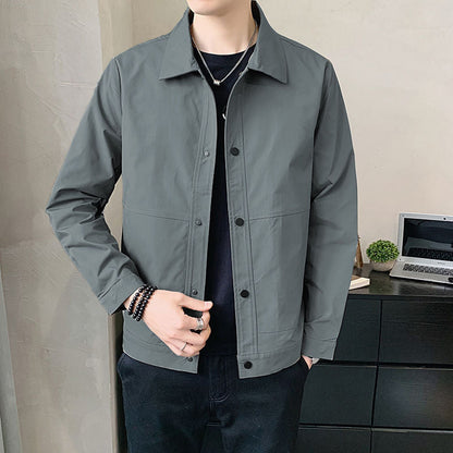 Men’s Casual Jacket – Relaxed Fit – Snap Button – Turn-Down Collar