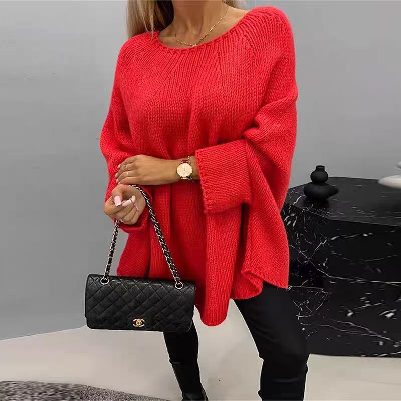 Women’s Knit Cape Sweater – Oversized Fit – Chunky Wool Blend – Batwing Sleeves