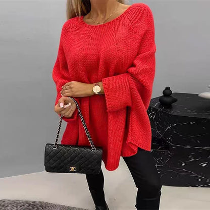 Women’s Knit Cape Sweater – Oversized Fit – Chunky Wool Blend – Batwing Sleeves