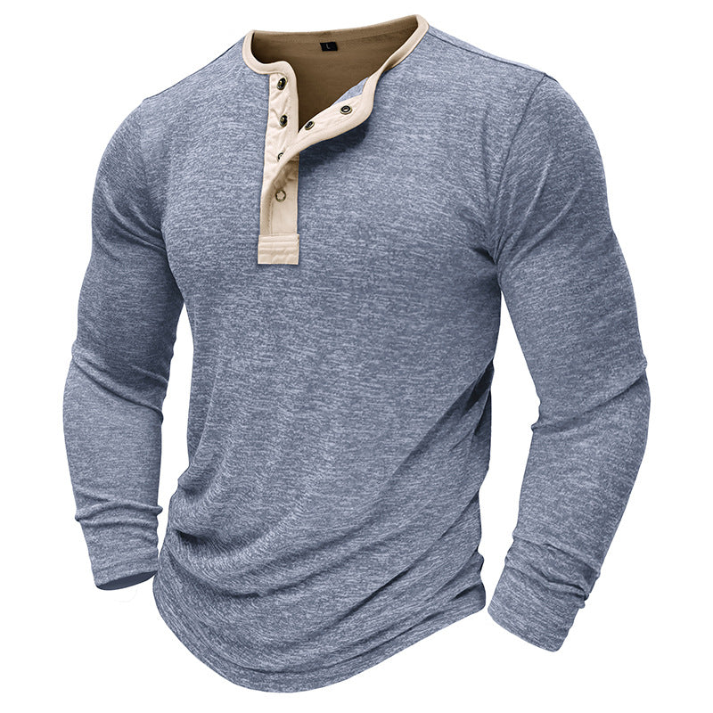 Men’s Henley Shirt – Slim Fit – Cotton Blend – Long Sleeve with Button Placket