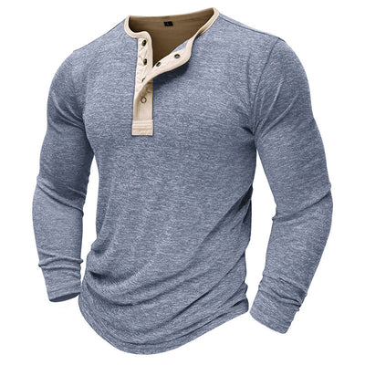 Men’s Henley Shirt – Slim Fit – Cotton Blend – Long Sleeve with Button Placket