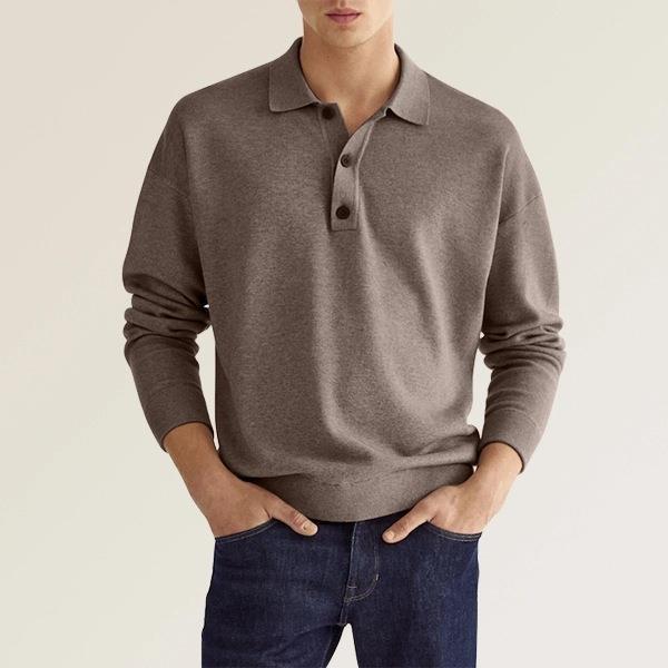 Men’s Polo Shirt – Knit Cotton Blend – Classic Fit – Long Sleeve – Ribbed Cuffs