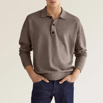 Men’s Polo Shirt – Knit Cotton Blend – Classic Fit – Long Sleeve – Ribbed Cuffs