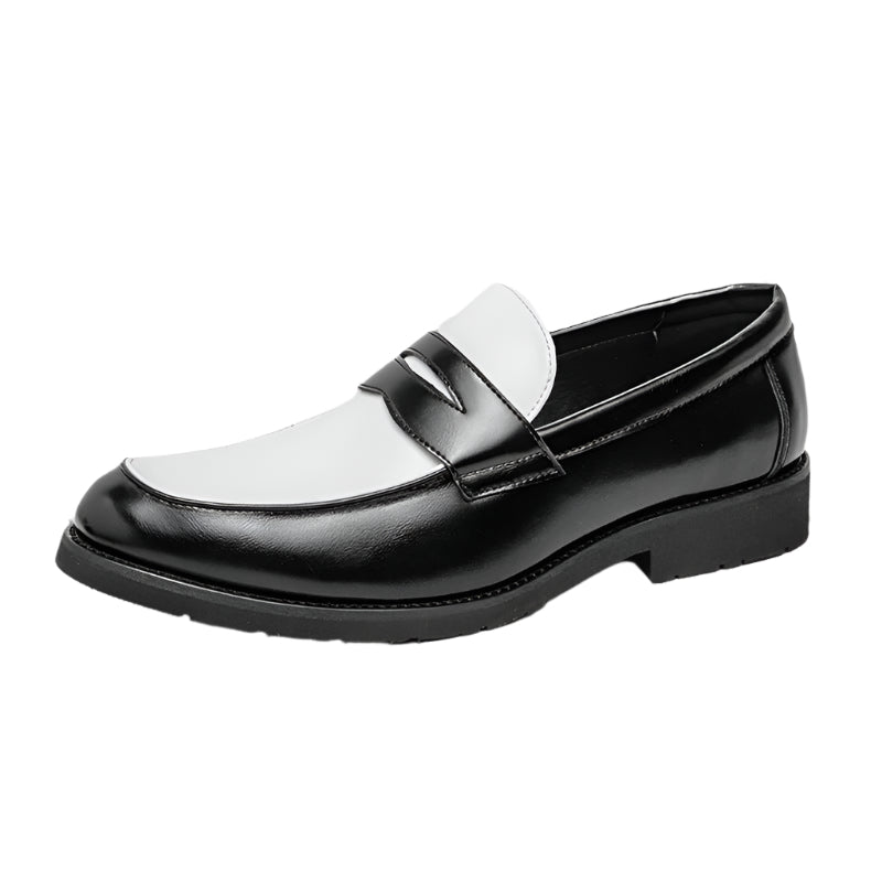 Men’s Loafers – Polished Leather – Slip-On Penny Strap – Two-Tone Rubber Sole