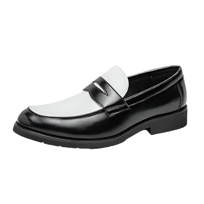 Men’s Loafers – Polished Leather – Slip-On Penny Strap – Two-Tone Rubber Sole