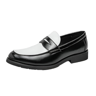 Men’s Loafers – Polished Leather – Slip-On Penny Strap – Two-Tone Rubber Sole