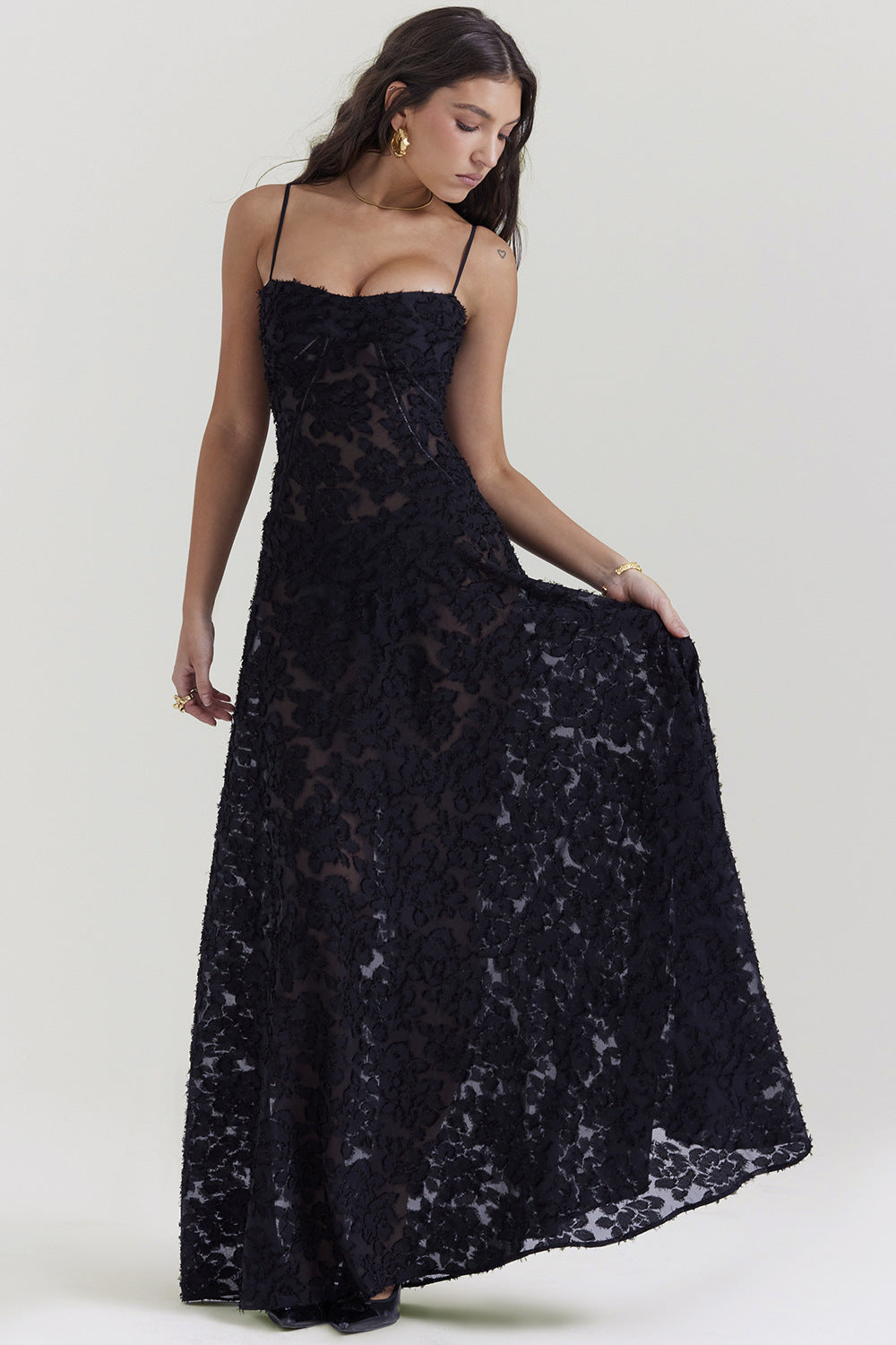 Women’s Midi Dress – Silky Slim Fit – Spaghetti Straps – Elegant Flowing Skirt