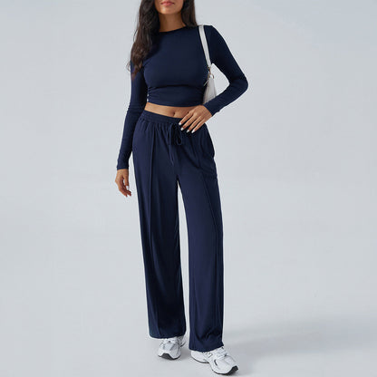 Women’s Two-Piece Set – Slim Fit Cropped Top & Wide-Leg High-Waist Trousers