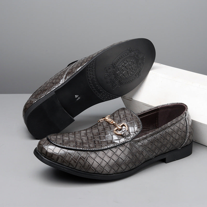 Men’s Loafers – Leather-Like Finish – Woven Texture – Slip-On – Metal Bit Detail