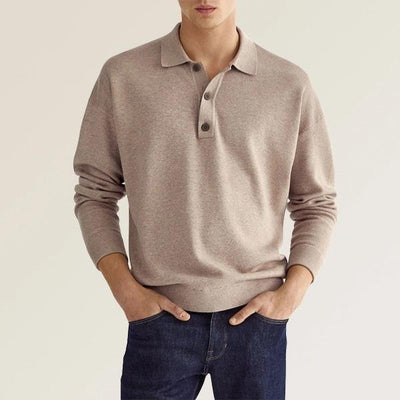 Men’s Polo Shirt – Knit Cotton Blend – Classic Fit – Long Sleeve – Ribbed Cuffs