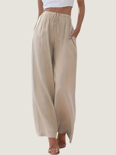 Women’s Wide-Leg Trousers – Linen Blend – Relaxed Fit – Drawstring Waist – Full Length