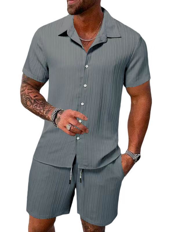 Men’s Shirt and Shorts Set – Relaxed Fit – Cotton Blend – Button Down – Short Sleeve