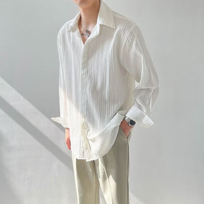 Unisex Long Sleeve Shirt – Crinkle Textured Fabric – Oversized Fit – Button Down Casual