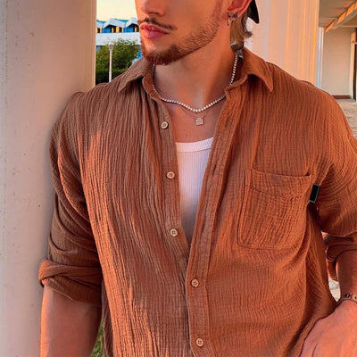 Men’s Long Sleeve Shirt – Relaxed Fit – Lightweight Cotton Blend – Button Down Casual