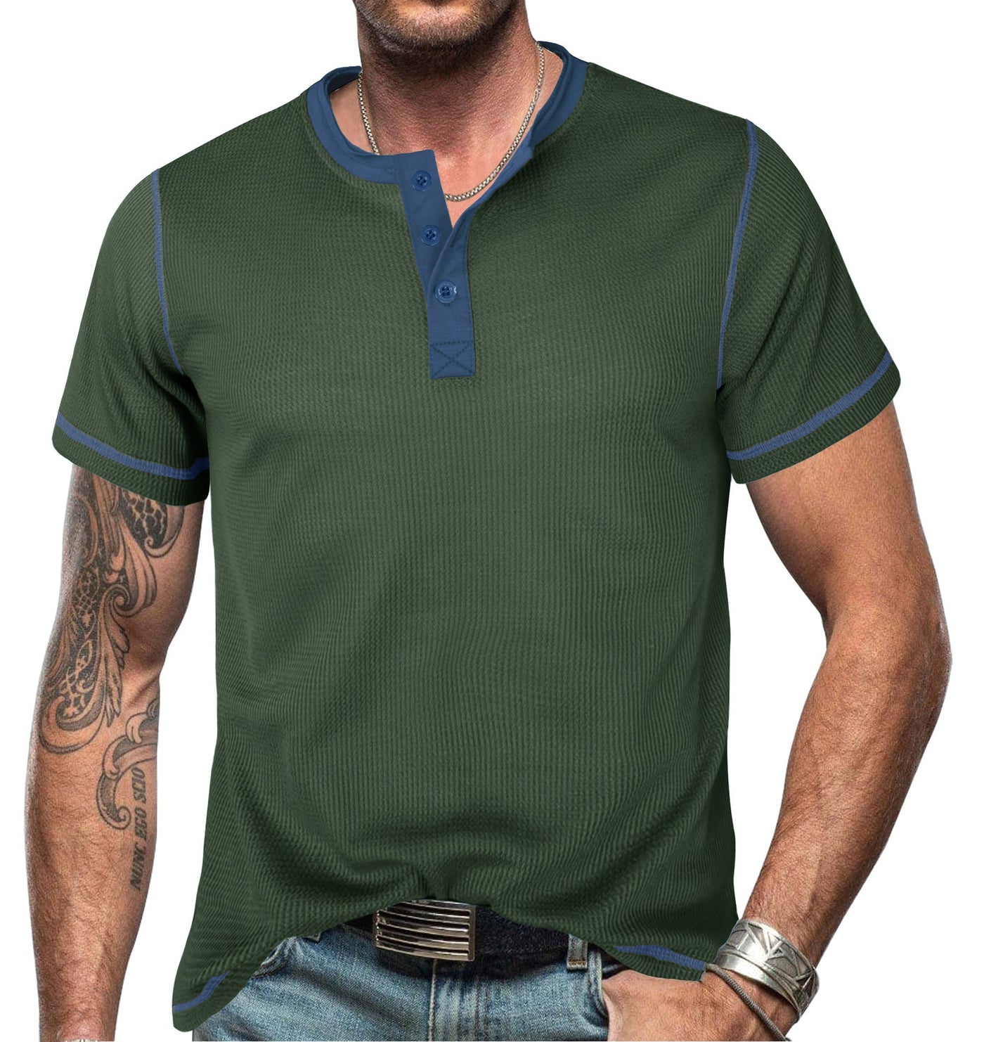 Men’s Henley Shirt – Slim Fit – Cotton – Short Sleeve Casual Style