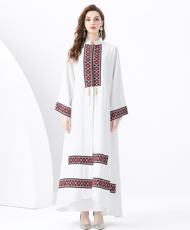 Women’s Two-Piece Set – Bohemian Robe & Sleeveless Dress – Embroidered Detail – Tassel Tie – Relaxed Fit