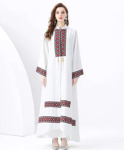 Women’s Two-Piece Set – Bohemian Robe & Sleeveless Dress – Embroidered Detail – Tassel Tie – Relaxed Fit