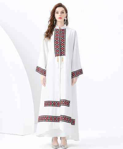 Women’s Two-Piece Set – Bohemian Robe & Sleeveless Dress – Embroidered Detail – Tassel Tie – Relaxed Fit