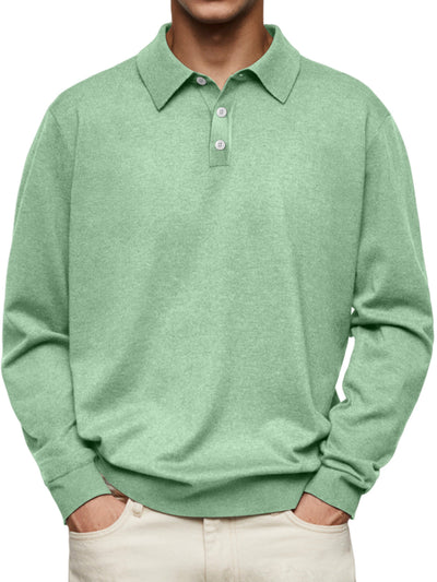 Men’s Polo Shirt – Soft Knit – Relaxed Fit – Long Sleeve – Ribbed Cuffs Casual Wear