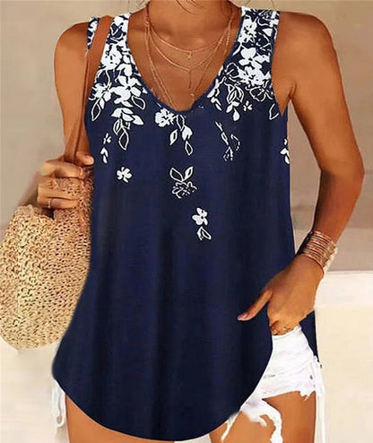 Women’s Tank Top – Relaxed Fit – V-Neck – Sleeveless – Floral Print – Breathable Blend