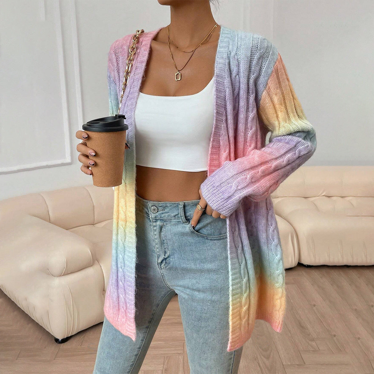 Women’s Cardigan – Oversized Fit – Cable Knit – Open Front – Soft Knit Casual Layer