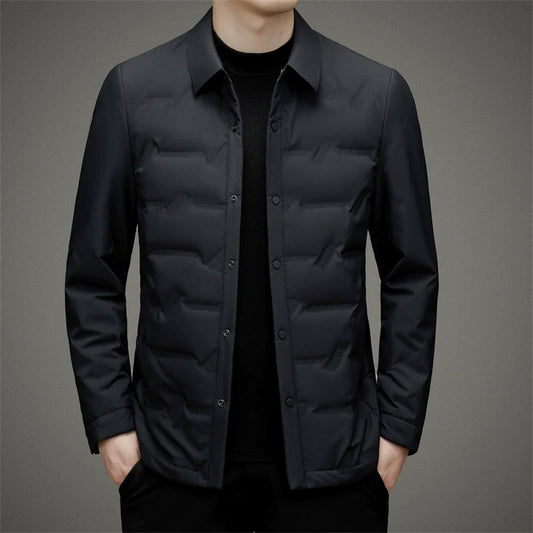 Men’s Down Jacket – Slim Fit – Insulated – Button-Up Quilted Design
