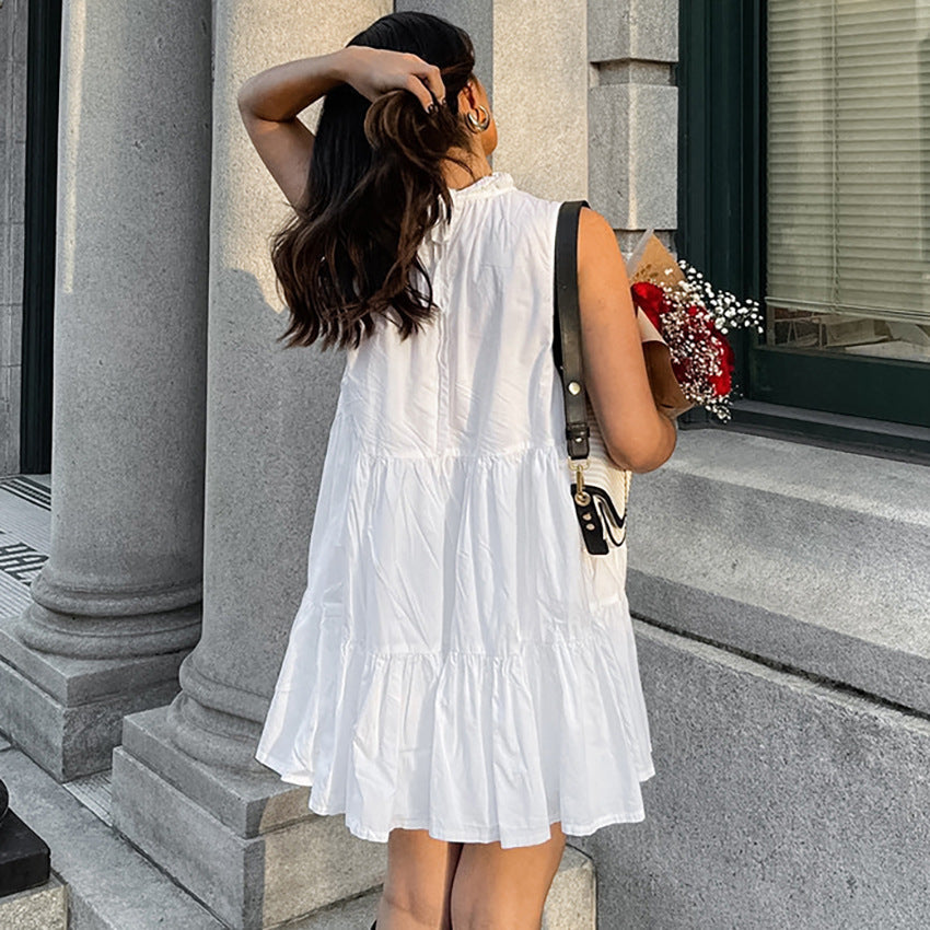 Women’s A-line Dress – Sleeveless Loose Fit – Tiered Hem – Lightweight Cotton Feel
