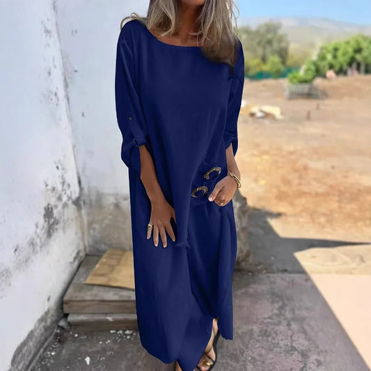 Women’s Two-Piece Set – Oversized Fit – Soft Cotton Feel – Side Button Detail – Full Length