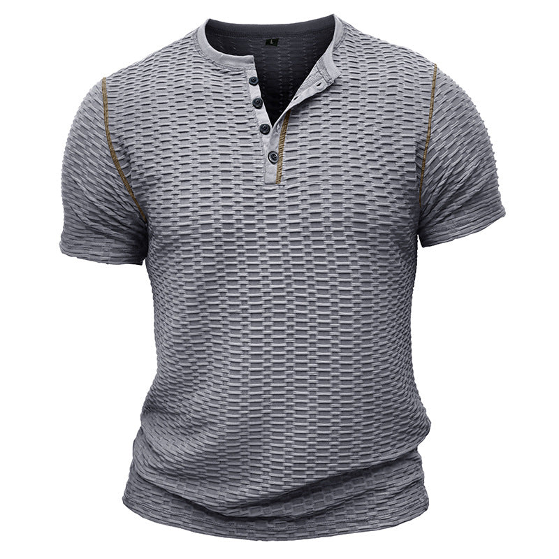 Men’s Henley Shirt – Slim Fit – Textured Knit – Short Sleeve Casual Wear