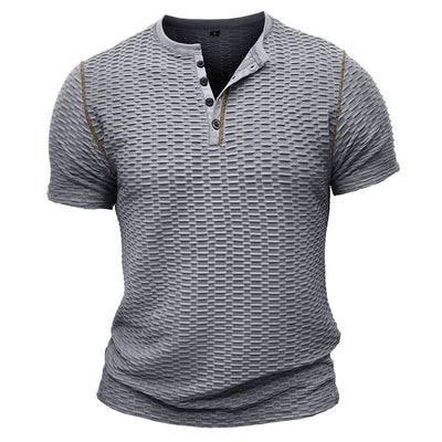 Men’s Henley Shirt – Slim Fit – Textured Knit – Short Sleeve Casual Wear