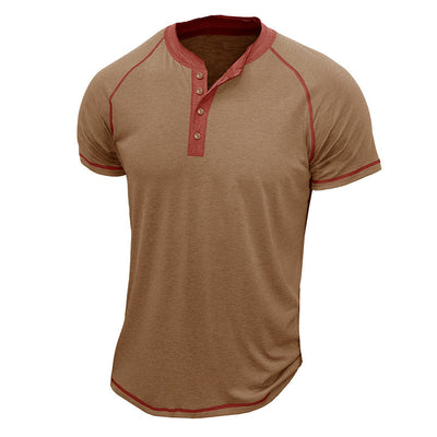 Men’s Henley Shirt – Cotton Blend – Regular Fit – Short Sleeve – Contrast Stitching