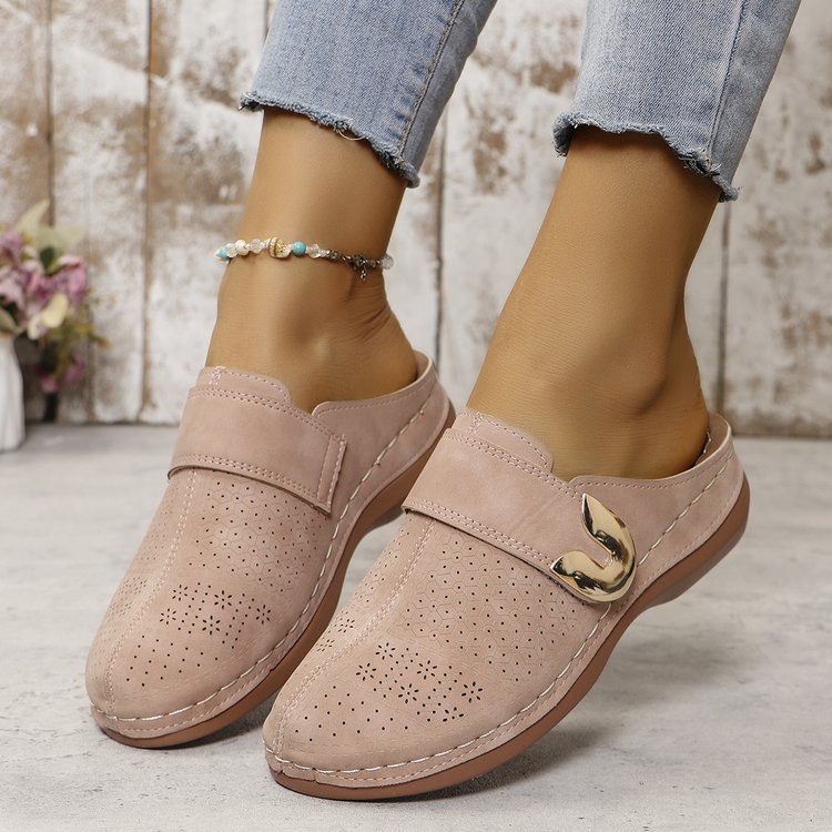 Women’s Mule Sandals – Breathable Blend – Perforated Upper – Slip-On with Buckle
