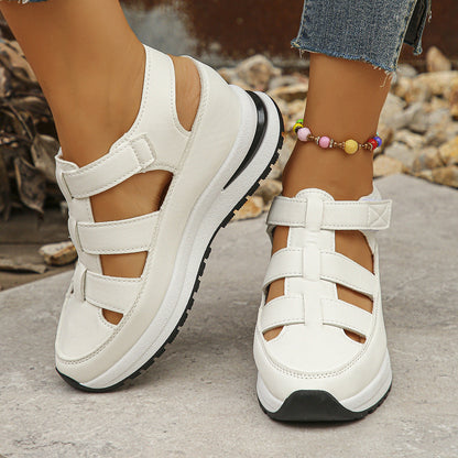 Women’s Wedge Sandals – Closed Toe – Cut-Out Sides – Adjustable Strap – Platform Heel