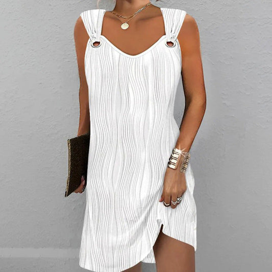 Women’s Mini Dress – Slim Fit – Soft Knit – V-Neck – Wave Pattern