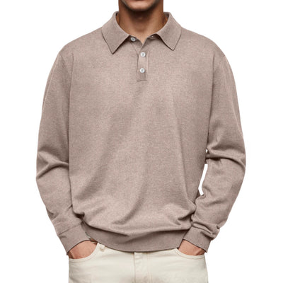Men’s Polo Shirt – Soft Knit – Relaxed Fit – Long Sleeve – Ribbed Cuffs Casual Wear