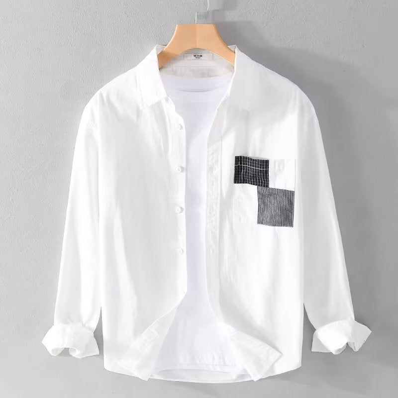 Men’s Long Sleeve Shirt – Relaxed Fit – Cotton Blend – Patch Pocket – Button Down