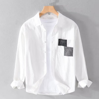 Men’s Long Sleeve Shirt – Relaxed Fit – Cotton Blend – Patch Pocket – Button Down