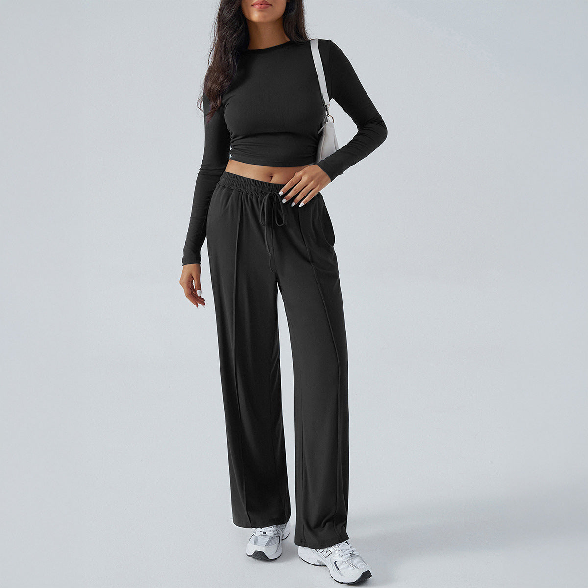 Women’s Two-Piece Set – Slim Fit Cropped Top & Wide-Leg High-Waist Trousers
