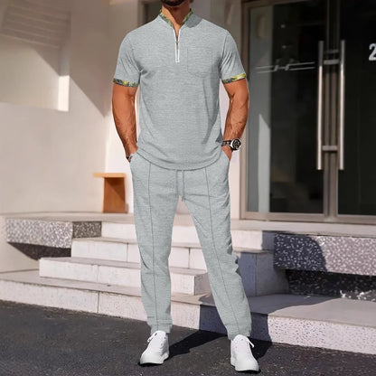 Matching Sport Set – Slim Fit – Zip Neck – Chest Pocket – Cotton Blend – Trim Detail