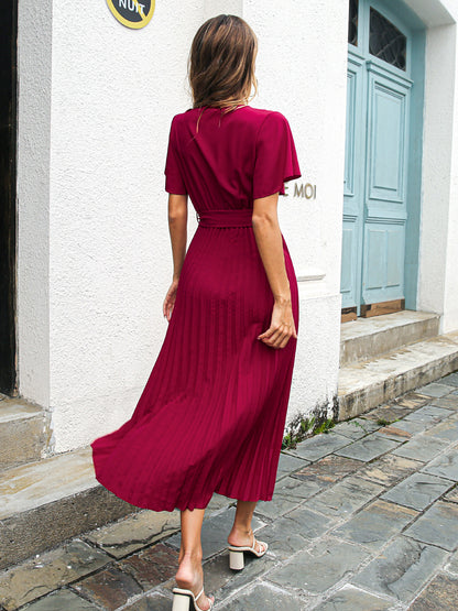 Pleated V-Neck Dress