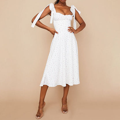 Women’s Midi Dress – Sweetheart Neckline – Ruched Bodice – Side Slit – Flowy Cotton Blend