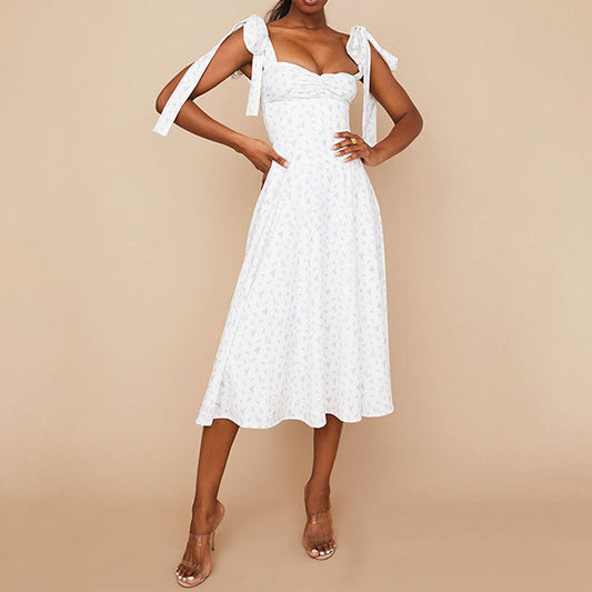 Women’s Midi Dress – Sweetheart Neckline – Ruched Bodice – Side Slit – Flowy Cotton Blend