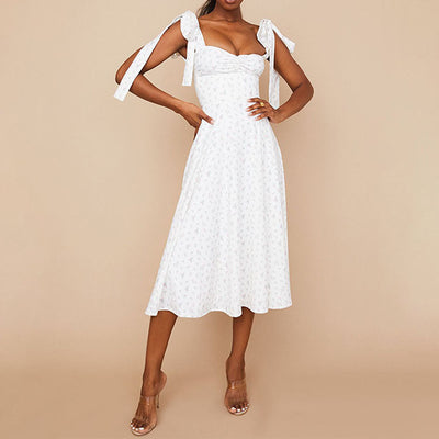 Women’s Midi Dress – Sweetheart Neckline – Ruched Bodice – Side Slit – Flowy Cotton Blend