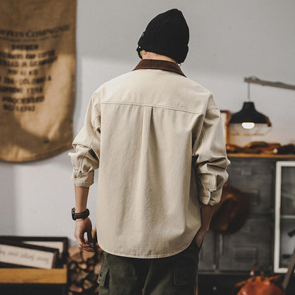 Men’s Workwear Jacket – Loose Fit – Durable Canvas – Utility Pockets – Button Front