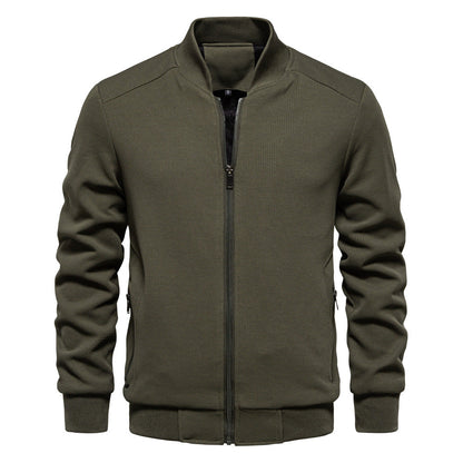 Men’s Bomber Jacket – Slim Fit – Textured Knit – Zipper Closure – Ribbed Trim